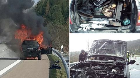 Lebensretter gesucht : Ihr Auto ging auf der Autobahn in Flammen auf – jetzt sucht die Frau den Lebensretter