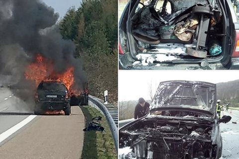 Lebensretter gesucht : Ihr Auto ging auf der Autobahn in Flammen auf – jetzt sucht die Frau den Lebensretter