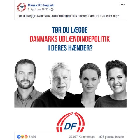 Der Post der Dänischen Volkspartei bei Facebook