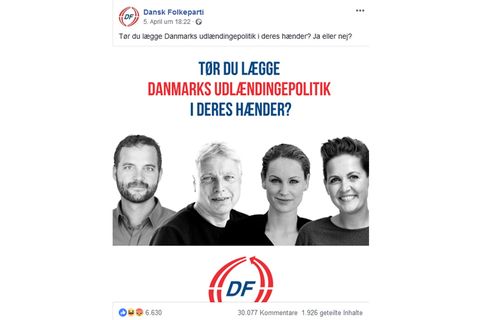 Der Post der Dänischen Volkspartei bei Facebook