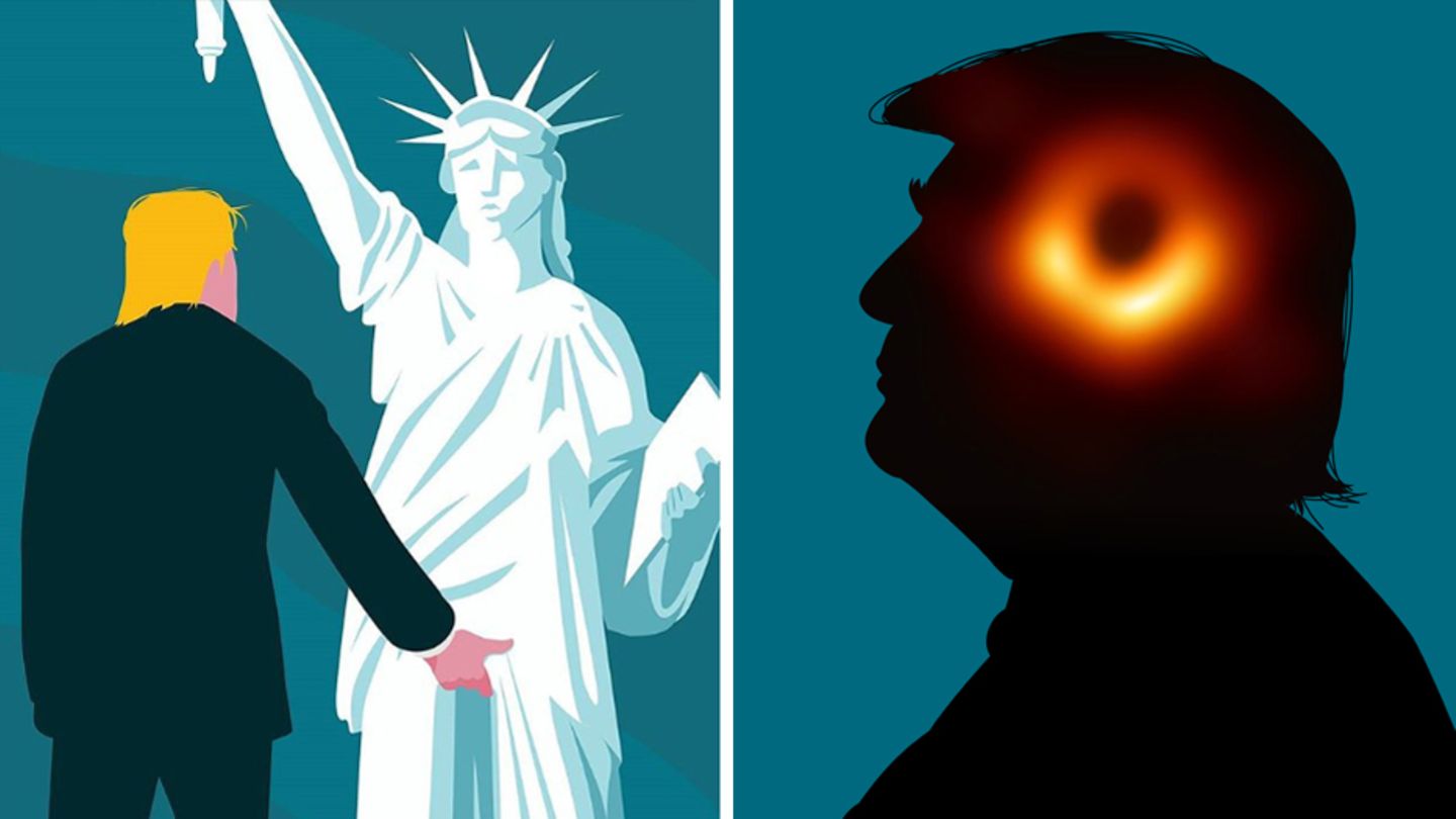 Das linke Bild von Illustrator Lennart Gäbel geht seit 2016 um die Welt, das rechte erdachte er unter der Woche