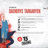Daenerys Targaryen: 15 Arten der Verletzung von Humanitärem Völkerrecht  - Verwendung von Mitteln oder Methoden der Kriegsführung, die überflüssige Verletzungen oder unnötiges Leiden verursachen, z.B. Drachenfeuer (6x)  - Verhängung einer gerichtlichen Strafe/Exekution ohne vorherige Beurteilung eines Gerichts (6x)  - Folter, grausame oder unmenschliche Behandlung  - Zivile Objekte zum Angriffsobjekt machen  - Keine Gnade für besiegte Gegner