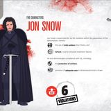 Jon Snow: 6 Arten der Verletzung von Humanitärem Völkerrecht  - Einsetzen von Kindersoldaten (4x)  - Folter, brutales oder unmenschliches Verhalten (2x)