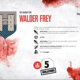 Walder Frey: 5 Arten der Verletzung von Humanitärem Völkerrecht  - Vorsätzliche Tötung von Personen, die nicht an Feindseligkeiten beteiligt sind  - Niedertracht  - Verwendung von Mitteln oder Methoden der Kriegsführung, die überflüssige Verletzungen oder unnötiges Leiden verursachen  - Geiselnahme