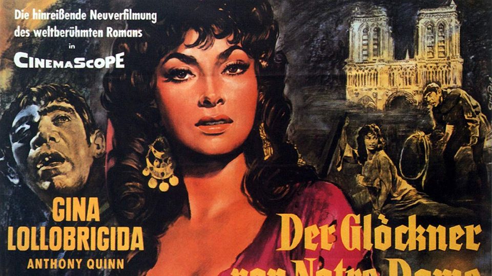 Der Roman "Der Glöckner von Notre Dame" lebt in den Verfilmungen weiter. Hier die Version von 1966 mit Gina Lollobrigida als Esmeralda und Anthony Quinn als Quasimodo.