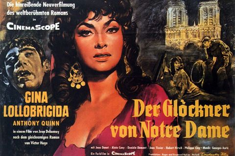 Der Roman "Der Glöckner von Notre Dame" lebt in den Verfilmungen weiter. Hier die Version von 1966 mit Gina Lollobrigida als Esmeralda und Anthony Quinn als Quasimodo.
