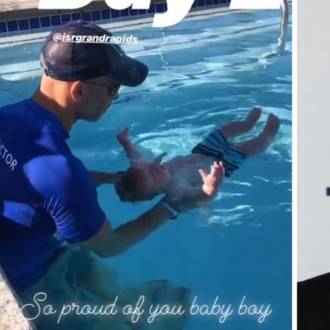 Bode Miller und sein Sohn im Pool