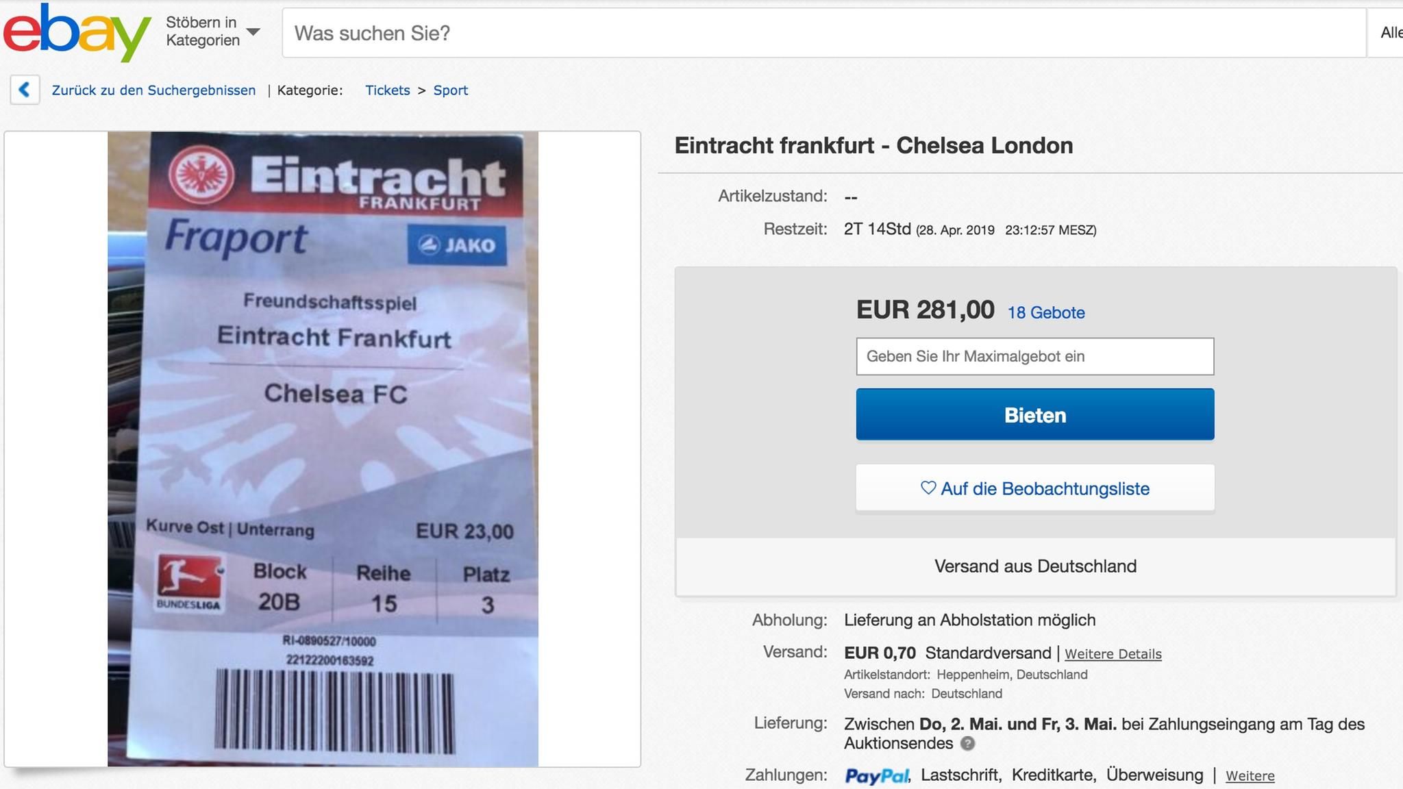Tickets Eintracht Frankfurt gegen FC Chelsea Abzocke auf Ebay STERN.de