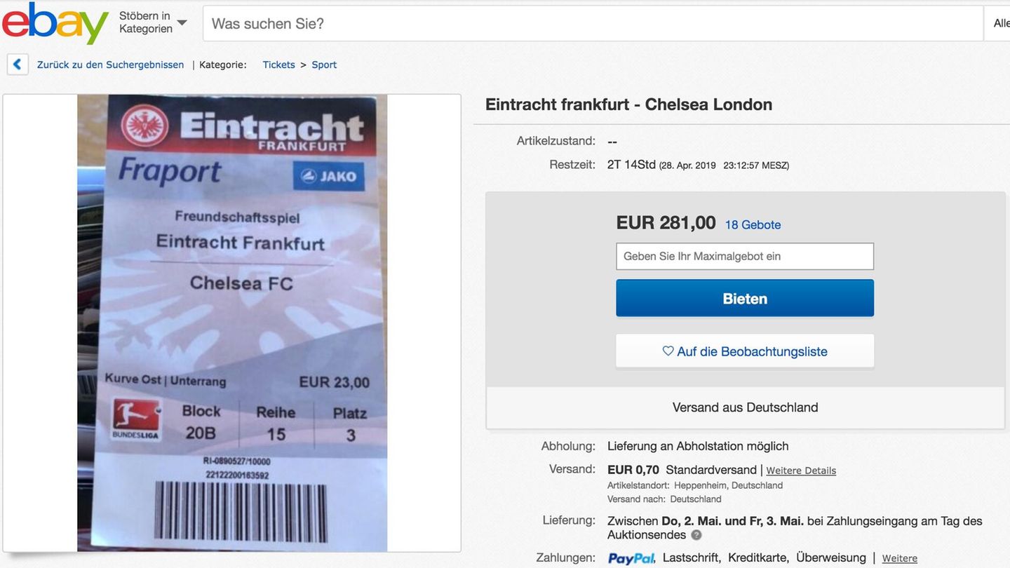 Altes Ticket Eintracht Frankfurt - FC Chelsea