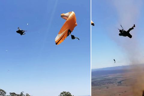 Staubteufel weht Paraglider weg