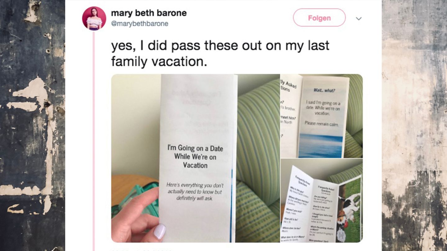 Mary Beth Barone wartet nicht, bis ihre Familie unangenehme Fragen zu ihrem Date stellt – sie verteilt einen FAQ-Flyer