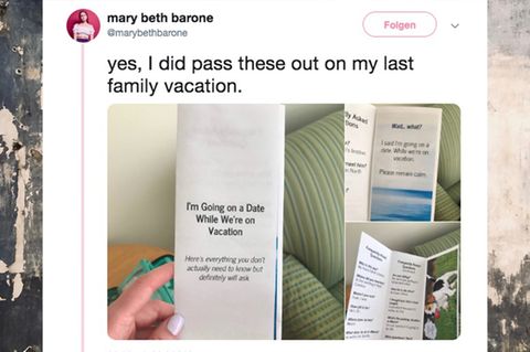 Mary Beth Barone wartet nicht, bis ihre Familie unangenehme Fragen zu ihrem Date stellt – sie verteilt einen FAQ-Flyer