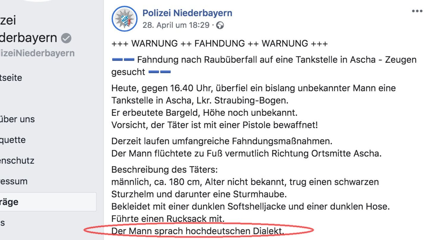 "Der Mann sprach hochdeutschen Dialekt", heißt es in der Fahndung.
