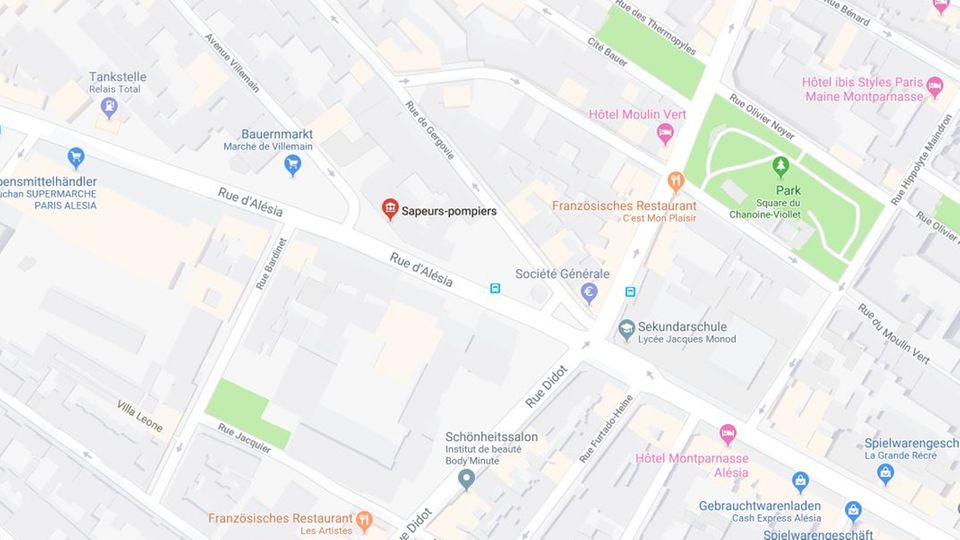 Feuerwache Paris Ein Kartenauschnitt zeigt eine Feuerwache im Zentrum von Paris