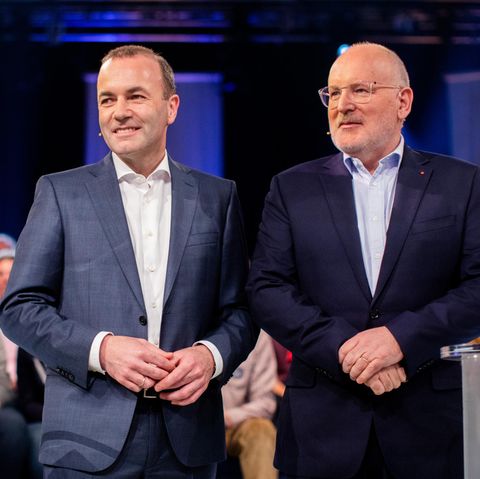 Manfred Weber und Frans Timmermans in der Wahlarena