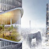 2. Platz: Klaudia Gołaszewska, Marek Grodzicki, Polen  Der 800 Meter hohe Airscraper ist ein Wolkenkratzer, der um eine Kaminstruktur gelegt ist. Unten im Turm wird die verschmutzte Luft vom Straßenniveau gesammelt im Inneren des Gebäudes auf dem Weg nach oben gereinigt.