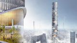2. Platz: Klaudia Gołaszewska, Marek Grodzicki, Polen  Der 800 Meter hohe Airscraper ist ein Wolkenkratzer, der um eine Kaminstruktur gelegt ist. Unten im Turm wird die verschmutzte Luft vom Straßenniveau gesammelt im Inneren des Gebäudes auf dem Weg nach oben gereinigt.