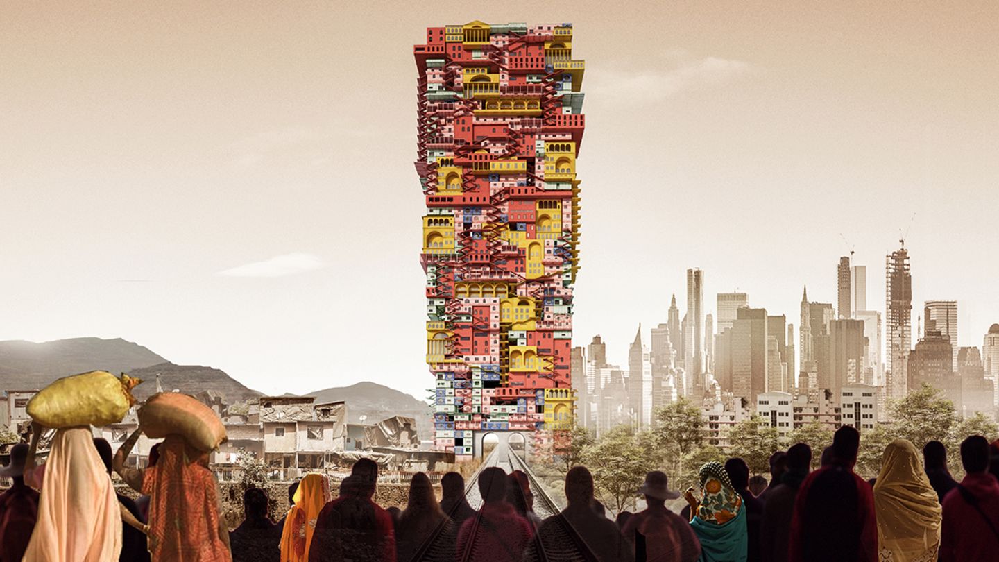 Architekturwettbewerb: Lobende Erwähnung: Heng Tianshu , Sun Xingcan , Li Zhipeng , Ma Xinya, China Dieser Entwurf könnte im Grenzbereich zwischen Elendsviertel und einem wohlhabendem Bezirk in Neu-Delhi stehen. Der Turm bezieht sich auf das indische Kastensystem, in dem sich verschiedene Ethnien vermischen und gegenseitig beeinflussen, und soll zu einem Zeichen der Integration werden. Lobende Erwähnung: Heng Tianshu , Sun Xingcan , Li Zhipeng , Ma Xinya, China Dieser Entwurf könnte im Grenzbereich zwischen Elendsviertel und einem wohlhabendem Bezirk in Neu-Delhi stehen. Der Turm bezieht sich auf das indische Kastensystem, in dem sich verschiedene Ethnien vermischen und gegenseitig beeinflussen, und soll zu einem Zeichen der Integration werden.