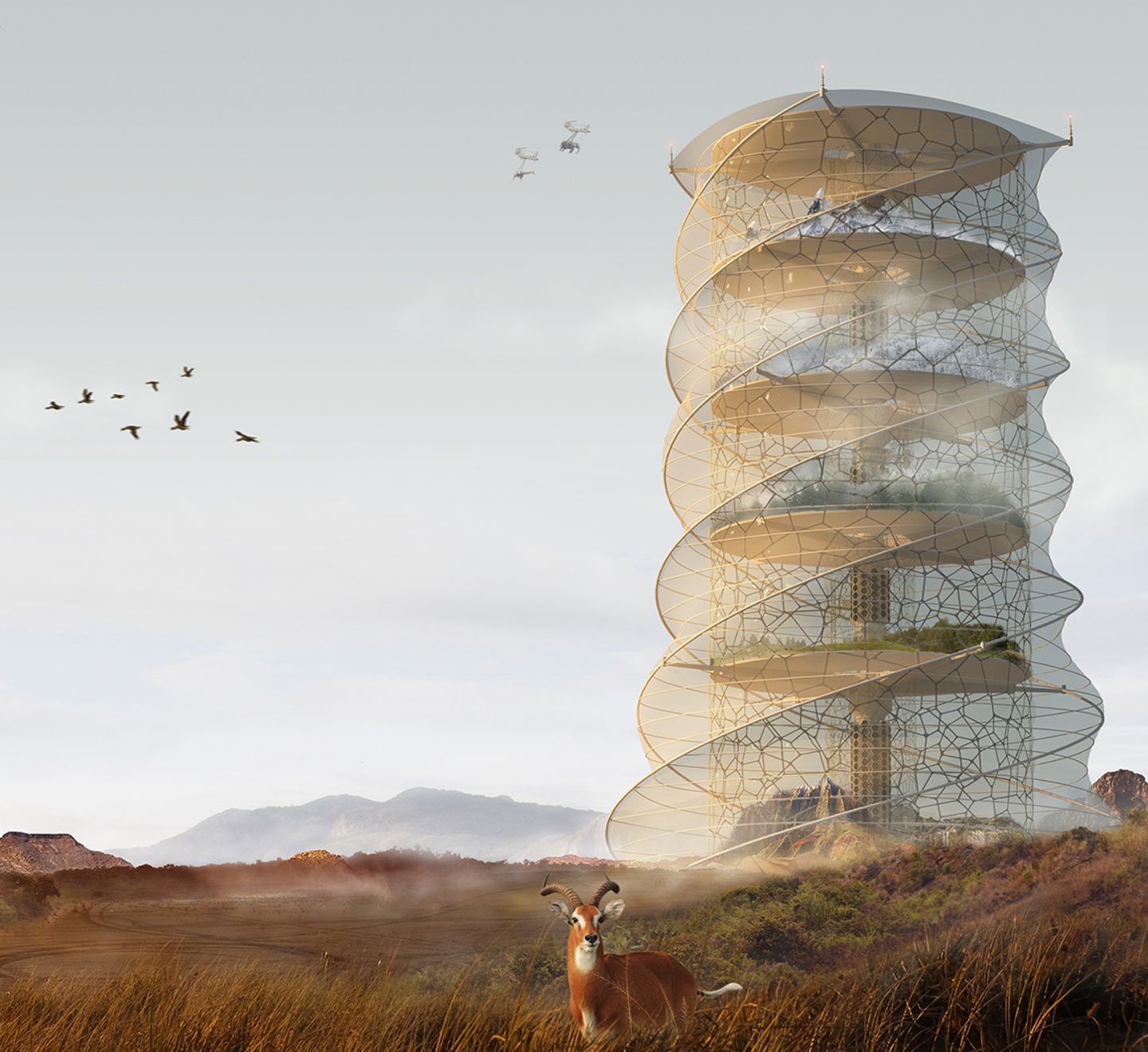 Architekturwettbewerb: 3. Platz: Zijian Wan, Xiaozhi Qi, Yueya Liu, Großbritannien Ein Hochhaus für Tiere: Das Konzept des Teams sieht ein vertikales Naturschutzgebiet vor. Die einzelnen Etagen simulieren unterschiedliche Klimazonen. Die Bewohner des Gebäudes sollen gefährdete Tiere sein, Forschungsteams und Touristen sind nur als vorübergehende Besucher gestattet. 3. Platz: Zijian Wan, Xiaozhi Qi, Yueya Liu, Großbritannien Ein Hochhaus für Tiere: Das Konzept des Teams sieht ein vertikales Naturschutzgebiet vor. Die einzelnen Etagen simulieren unterschiedliche Klimazonen. Die Bewohner des Gebäudes sollen gefährdete Tiere sein, Forschungsteams und Touristen sind nur als vorübergehende Besucher gestattet.