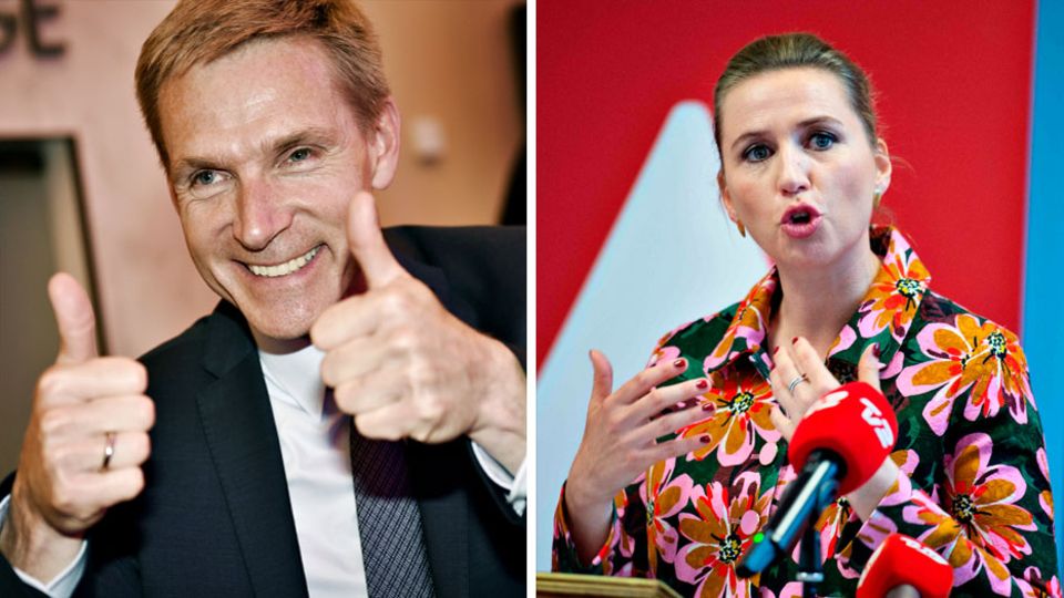 Die Spitzenkandidaten Kristian Thulesen Dahl (Dansk Folkeparti, l.) und Mette Frederiksen (Sozialdemokraten, r.)