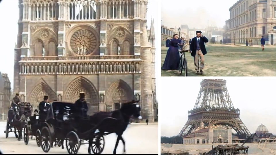 Paris vor fast 130 Jahren: Eiffelturm, diverse Personen, Kutschen Paris vor fast 130 Jahren: Eiffelturm, diverse Personen, Kutschen