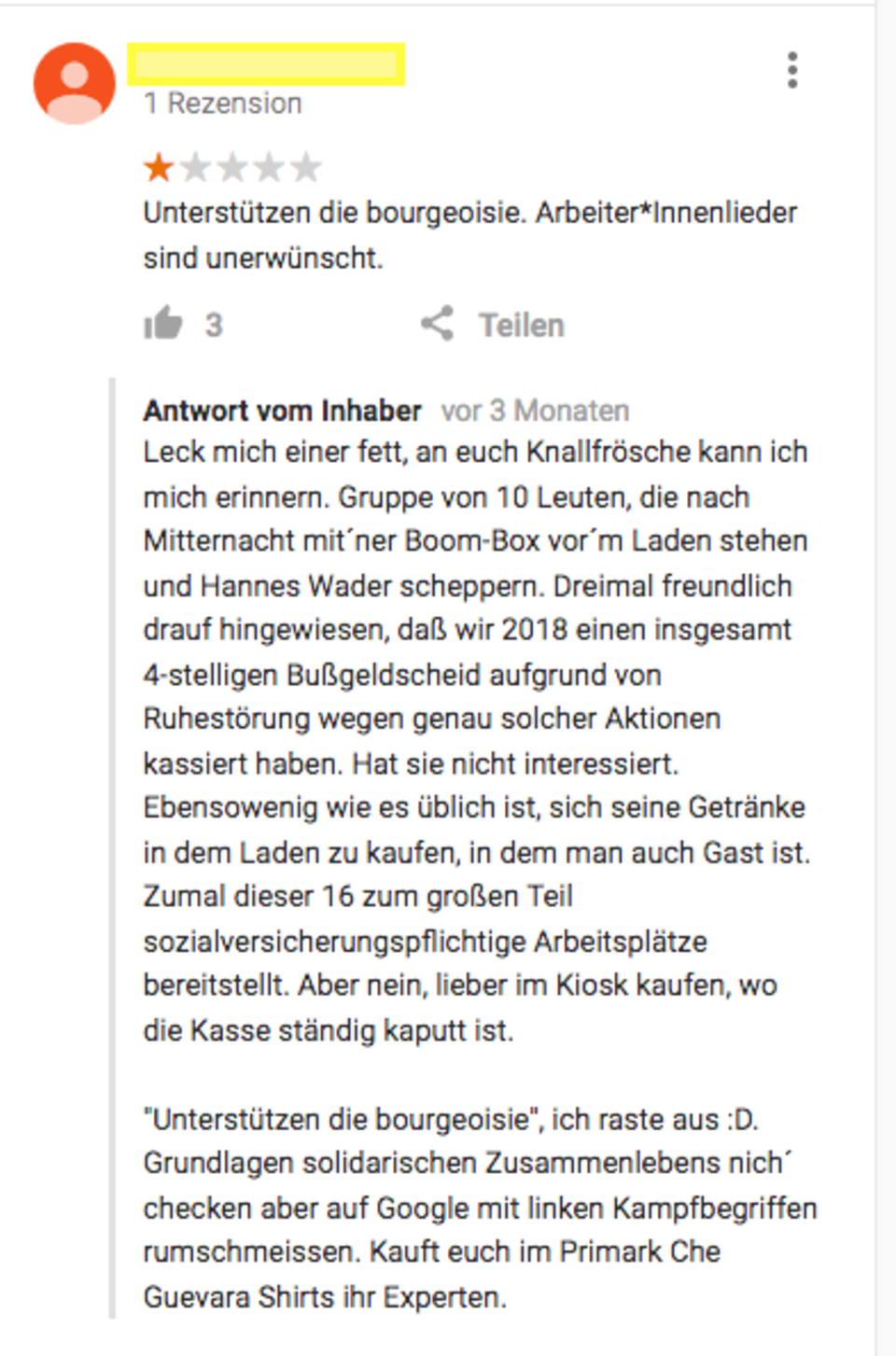 Bielefelder Kneipe: "Ihr Knallfrösche!" Die perfekte Reaktion eines Kneipiers auf eine Google-Bewertung