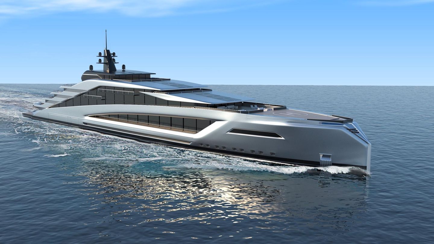 So wird die Mega-Yacht aussehen: Erste Renderings des Designers Kurt Strand zeigen die schnittige Linienführung des Schiffes.