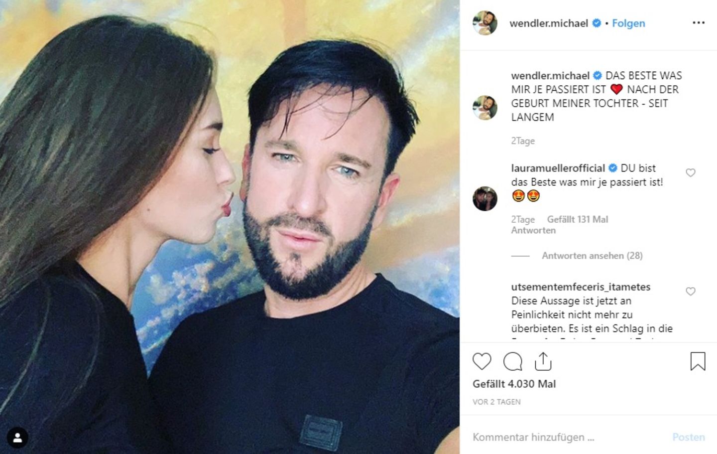 Michael Wendler und Freundin Laura Müller auf Instagram