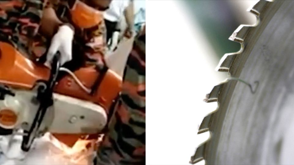 Malaysia rettung Kreissäge Mit einer Motor-Kreissäge beugt sich ein Mann über den Schritt eines mit weißen Tüchern bedeckten 16-Jährigen