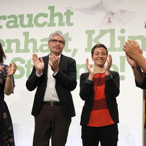 Grünen-Chefs Annalena Baerbock und Robert Habeck (l. und r.), sowie die Europawahl-Spitzenkandidaten Sven Giegold und Ska Keller