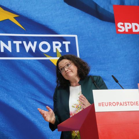 SPD-Vorsitzende Andrea Nahles nach ihrem Statement im Willy-Brandt-Haus