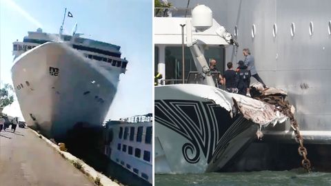 Das Kreuzfahrtschiff MSC Opera hat an einem Dock in Venedig die Kontrolle verloren und ein Touristenboot gerammt..