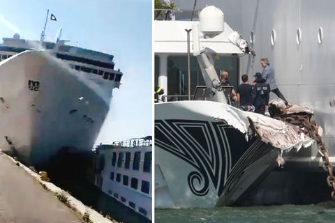 Das Kreuzfahrtschiff MSC Opera hat an einem Dock in Venedig die Kontrolle verloren und ein Touristenboot gerammt..