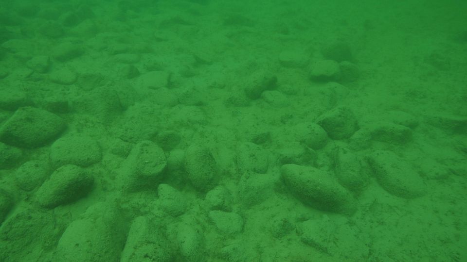 Archäologie: Unterwasseraufnahme von Hügel fünf. Die auf der Schweizer Seite des Bodensees entdeckten rätselhaften Steinhügel sind von Menschen aufgeschüttet worden Unterwasseraufnahme von Hügel fünf. Die auf der Schweizer Seite des Bodensees entdeckten rätselhaften Steinhügel sind von Menschen aufgeschüttet worden