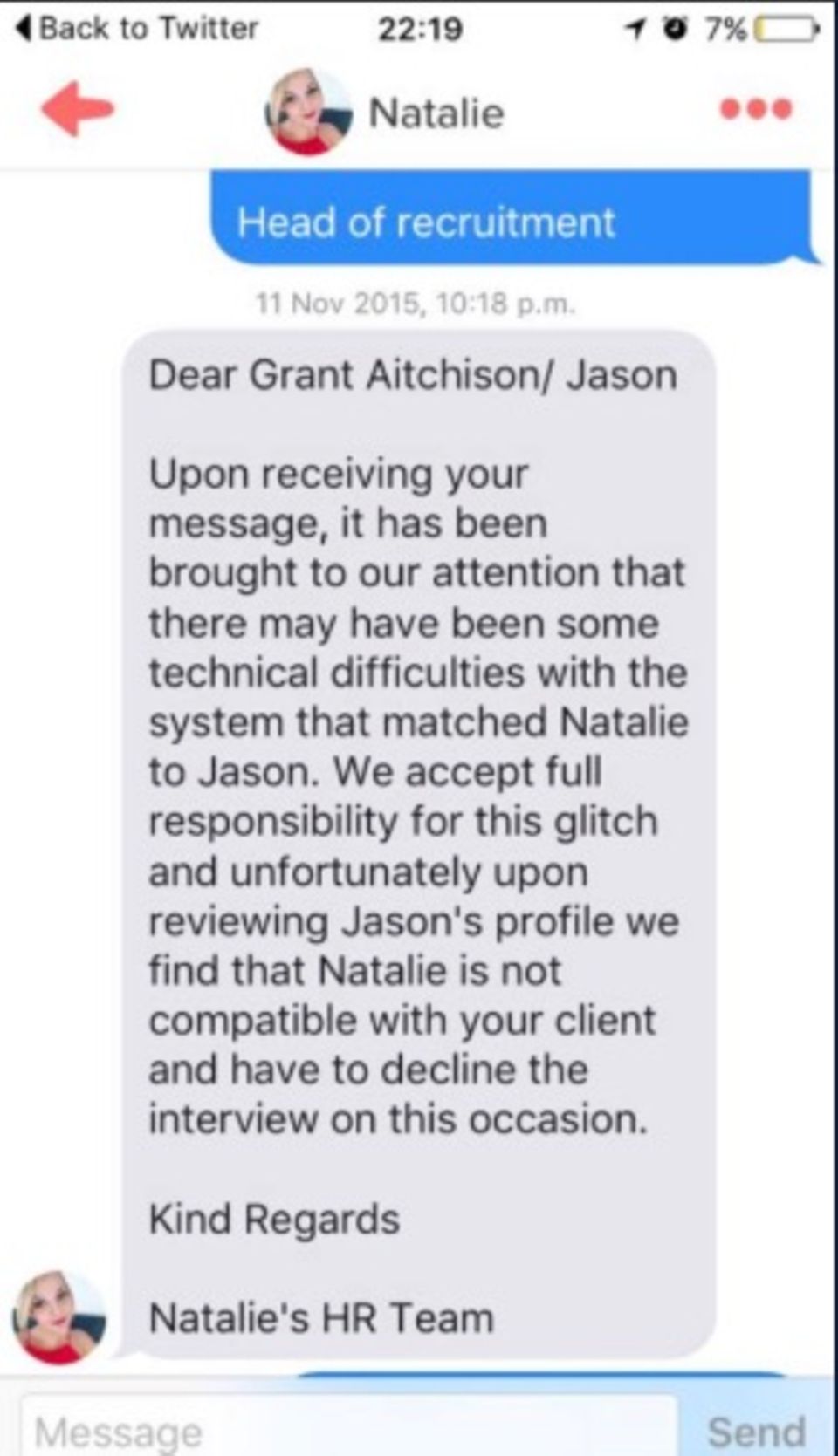 Antwort von Natalie Antwort von Natalie