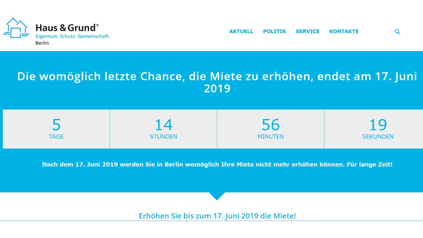 Screenshot der Homepage von Haus und Grund