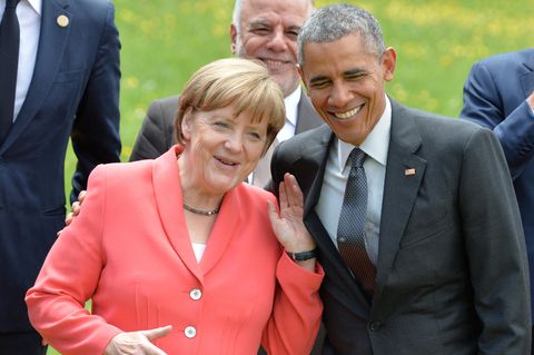 Merkel und Obama lachen