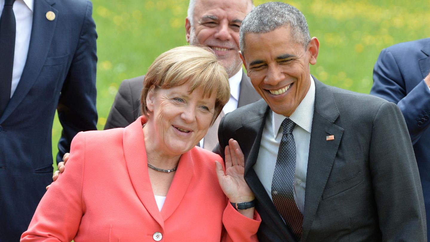 Merkel und Obama lachen