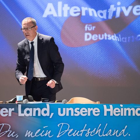Sachsens AfD-Chef Jörg Urban freut sich über den großen Zuspruch durch die Wähler