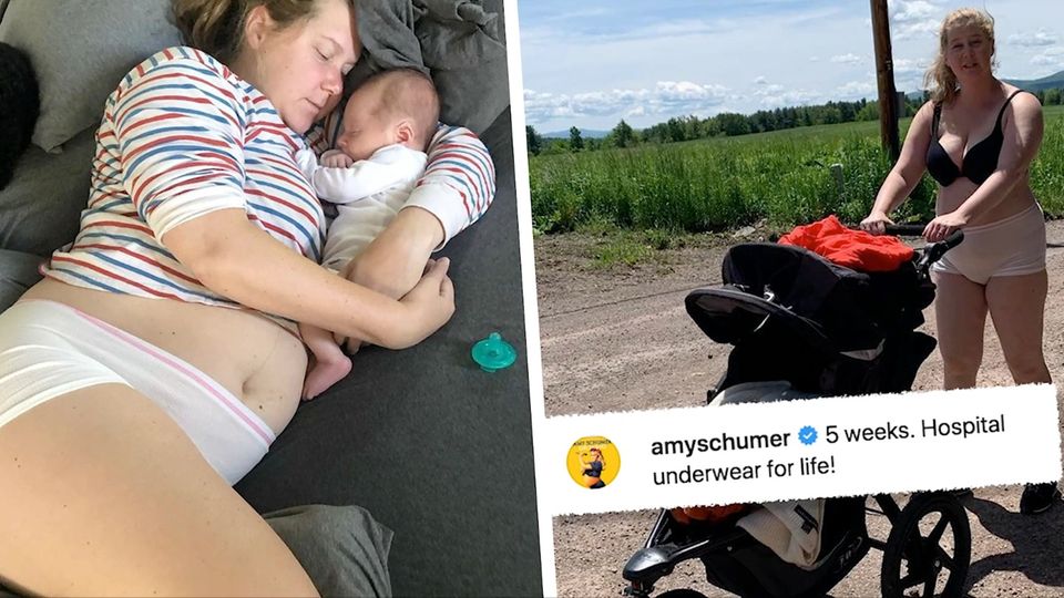 Amy Schumer: Sie trägt Krankenhausunterwäsche, zeigt sich beim Milch-Abpumpen und mit zerzausten Haaren.