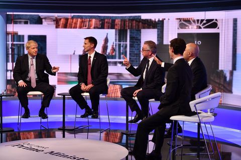 Die Teilnehmer der TV-Debatte (v.l. n.r.): Boris Johnson, Jeremy Hunt, Michael Gove, Sajid Javid, Rory Stewart