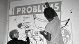 Andy Warhol und Jean-Michel Basquiat arbeiten gemeinam an einem Bild