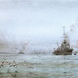 Die deutschen Hochseeflotte läuft in Scapa Flow ein (Gemälde).