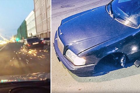 Russland: Mercedes-Fahrer versucht auf drei Rädern vor Polizei zu flüchten