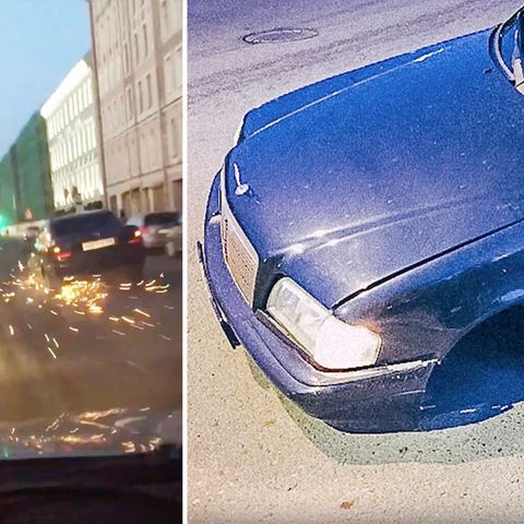 Russland: Mercedes-Fahrer versucht auf drei Rädern vor Polizei zu flüchten