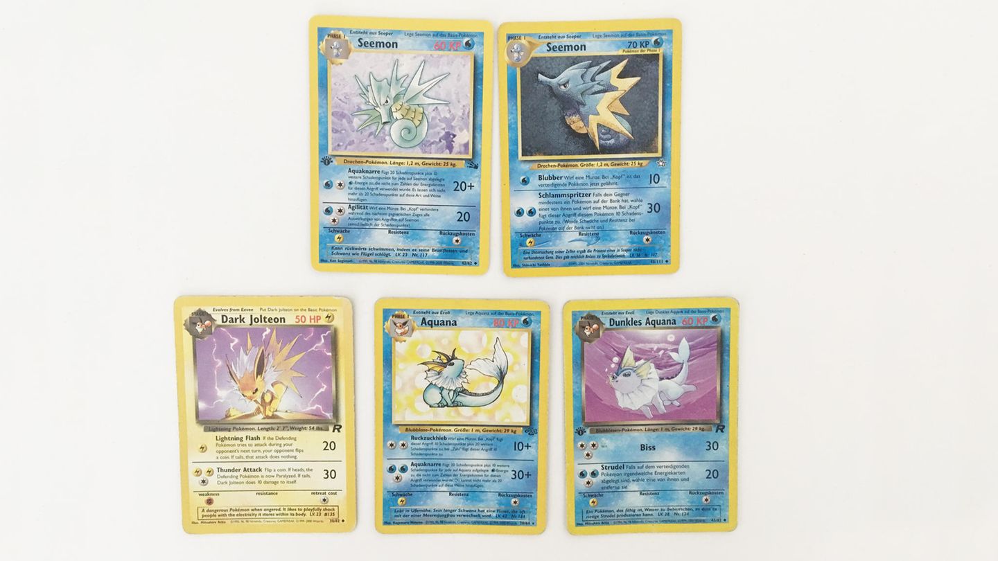 Was ist meine Pokémon-Karten-Sammlung auf Ebay wert? Pokémon-Karten von Seemon, Blitza und Aquana