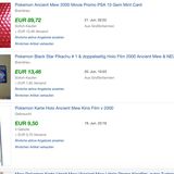 Screenshots von beendeten Auktionen zu der Pokémon-Karte Mew