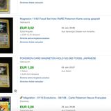 Screenshot mehrerer Ebay-Auktion der Pokémon-Karte Magneton (verkauft für 1 bis 3 Euro)