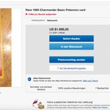 Screenshot einer Ebay-Auktion für die Pokémon-Karte Glumanda