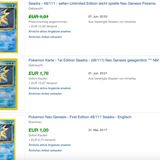 Screenshot von beendeten Auktionen zur Pokémon-Karte Seemon